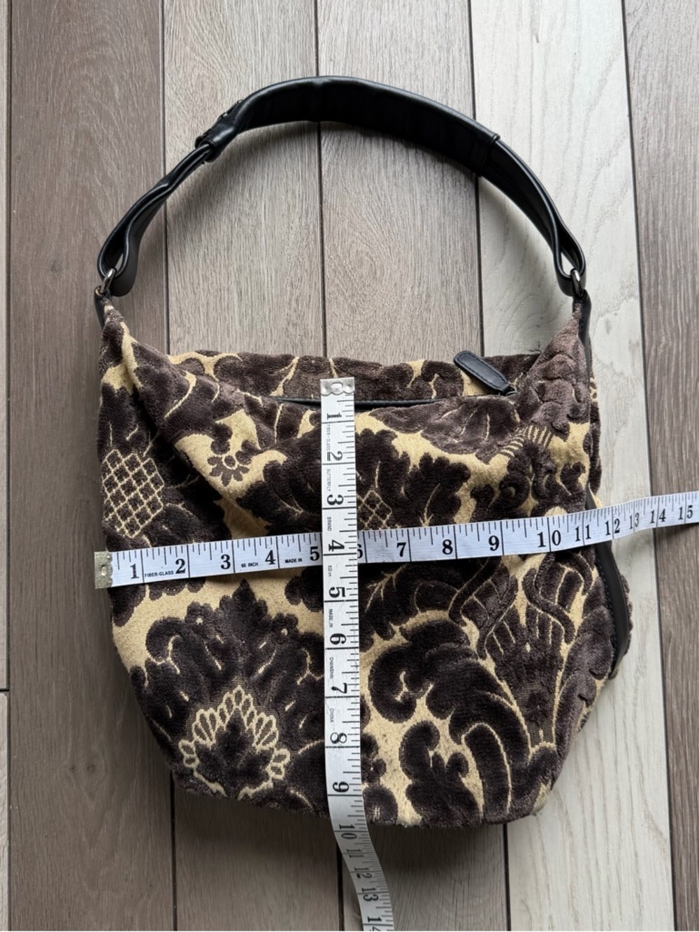 Cynthia Rowley Brown and Cream Velvet Pattern Shoulder Bag - Picture 3 of 8